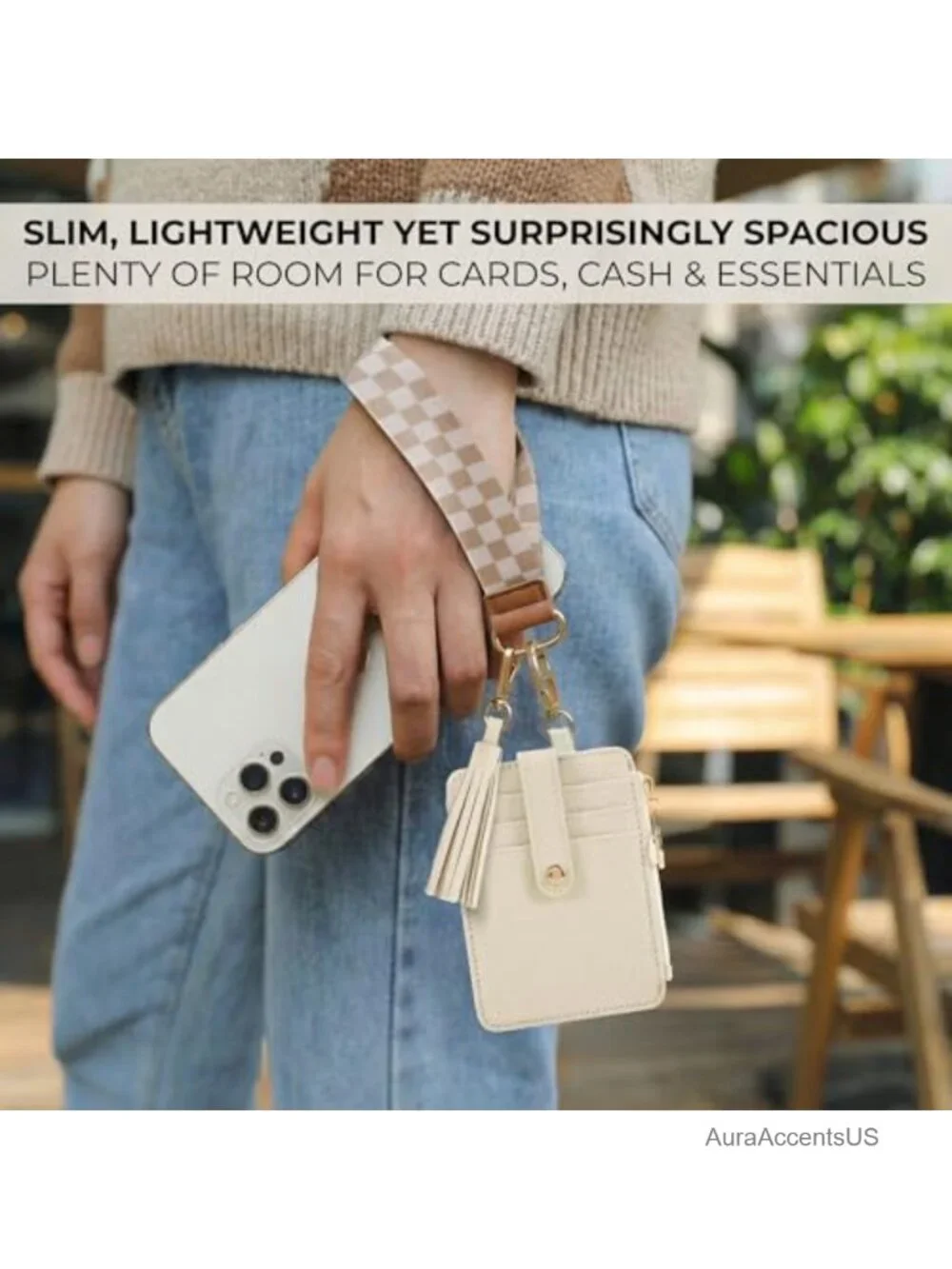 Wristlet Keychain Wallet RFID Blocking Card Holder with Zipper Pocket and Tassel